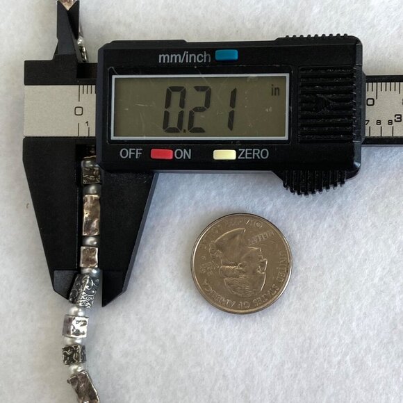 Oxidized Sterling Silver 925 Floral Stamped Rectangular Beaded Pearl Necklace - Picture 16 of 16